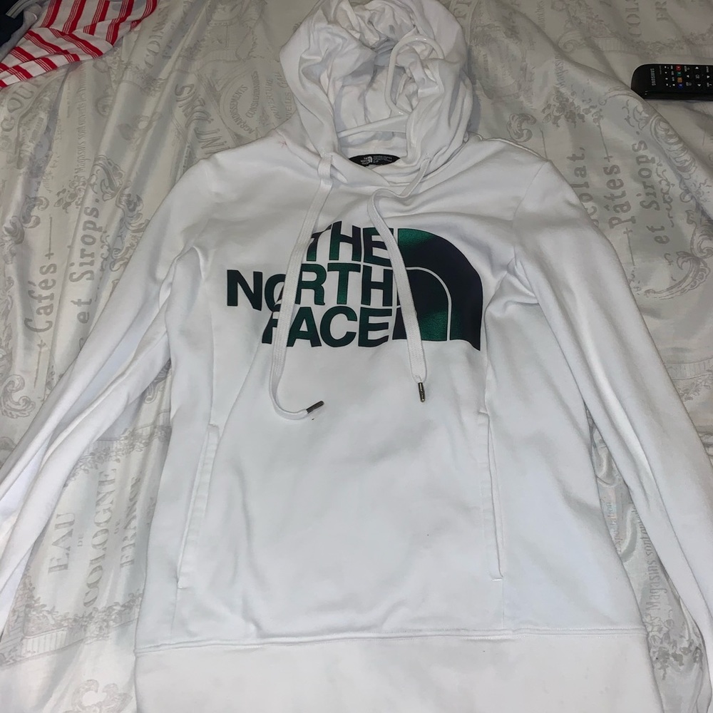 White north face hoodie.
